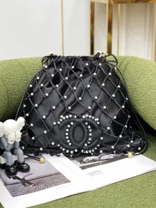 Chanel CC Logo Nylon Shopping Bag Pearls 