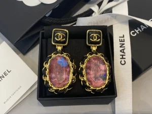 Chanel CC Logo Leather Earrings 
