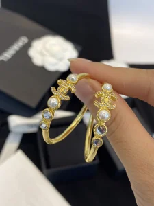 Chanel Crystals CC Logo Gold Earrings 