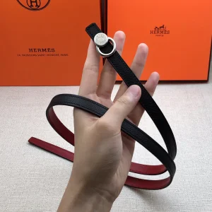 Hermes Leather Belt Black Red 13MM 