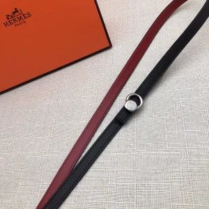 Essenceofluxury Womens Belts Hermes Leather Belt in Black Red 13MM A175PP240 AA197858