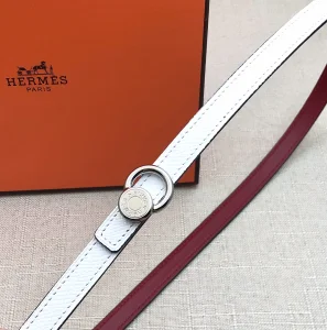 Essenceofluxury Womens Belts Hermes Leather Belt in White Red 13MM A175PP240 AA197864