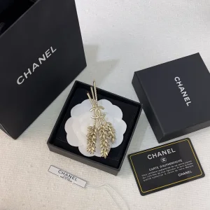 Essenceofluxury Womens Jewelry Chanel Gold CC Logo and Wheat Brooch A205PP280 AA198926