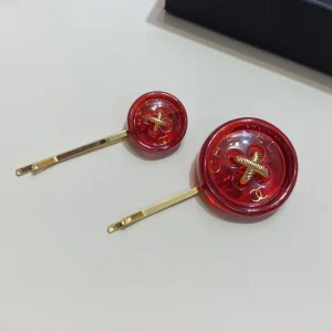 Essenceofluxury Womens Jewelry Chanel Gold Red Hair Pins AB9034 A152PP180 AA199935