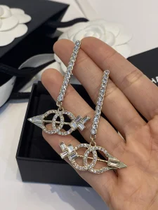 Chanel Crystals CC Logo Arrow Pendant Earrings 