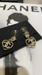 Essenceofluxury Womens Jewelry Chanel Crystals CC Logo Gold Heart Earrings A152PP180 AA200452
