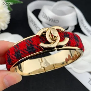Chanel Turnoff CC Logo Tweed Bangle Bracelets 
