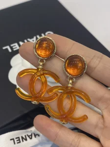Chanel CC Logo Earrings Orange 
