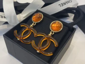 Essenceofluxury Womens Jewelry Chanel CC Logo Earrings Orange A39PP180 AA200931