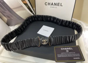 Chanel CC Logo Black Heart Leather Belt 
