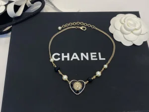 Chanel Crystals CC Black Heart Pendant Necklaces 