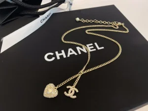 Chanel Crystals CC Heart Pendant Necklaces 