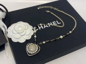 Chanel Crystals CC Heart Pendant Necklaces 