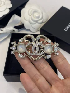 Chanel Crystals CC Logo Heart Brooch 