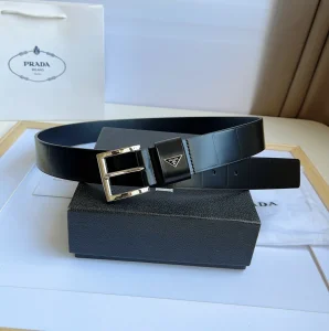 Prada Square Leather Belt Black 35MM 