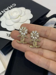 Chanel Crystals CC Logo Flower Earrings 