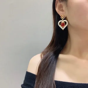 Essenceofluxury Womens Jewelry Chanel Heart CC Logo Earrings White A39PP180 AA203216