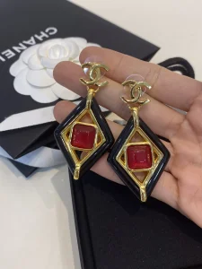 Essenceofluxury Womens Jewelry Chanel Square CC Logo Earrings Black A39PP180 AA203218