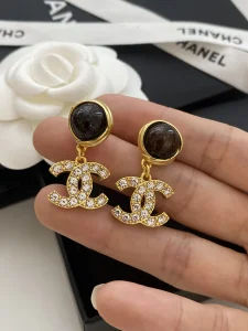 Chanel Crystals CC Logo Earrings Black 