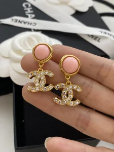 Chanel Crystals CC Logo Earrings Pink 