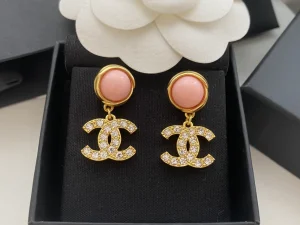 Essenceofluxury Womens Jewelry Chanel Crystals CC Logo Earrings Pink A39PP180 AA205133