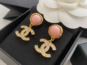 Essenceofluxury Womens Jewelry Chanel Crystals CC Logo Earrings Pink A39PP180 AA205133