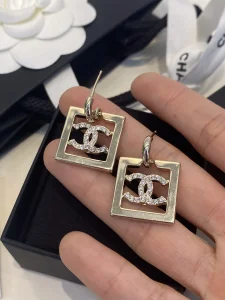 Chanel Crystals CC Logo Square Earrings 