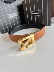 Zegna Logo Leather Belt Brown Black 35MM