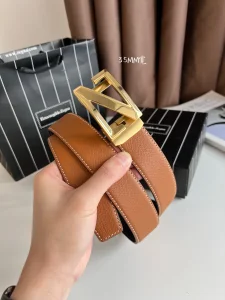 Zegna Logo Leather Belt Brown Black 35MM