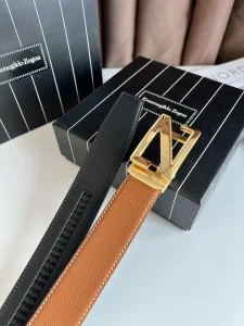 Zegna Logo Leather Belt Brown Black 35MM