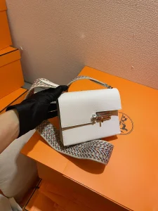 Hermes Verrou Mini Leather Bag White