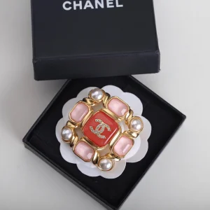 Chanel Crystal CC Square Brooch Pink