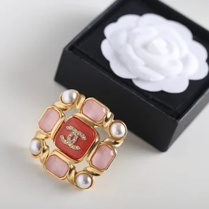 Chanel Crystal CC Square Brooch Pink