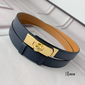 Hermes Kelly 18 Leather Belt Blue 18MM