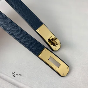 Hermes Kelly 18 Leather Belt Blue 18MM