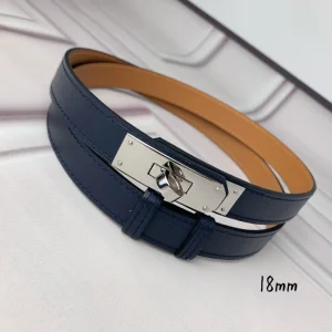 Hermes Kelly 18 Leather Belt Blue 18MM