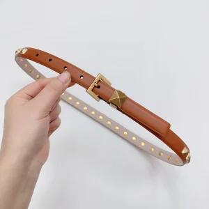 Valentino One Stud Leather Belt Tan 20MM