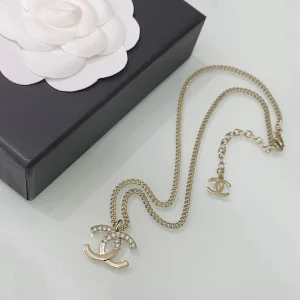 Chanel Crystal CC Gold Pendant Necklace