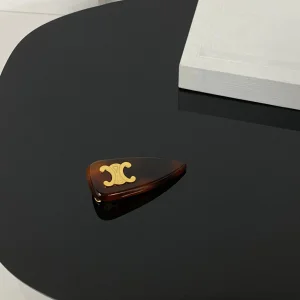 Celine Triomphe Hair Clip Brown
