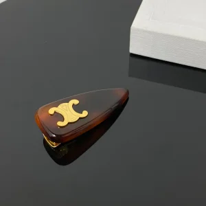 Celine Triomphe Hair Clip Brown
