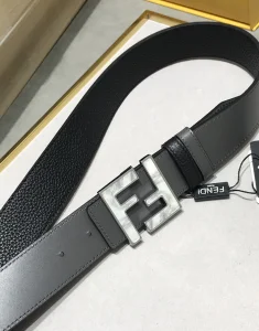 Fendi FF Logo Black Leather Belt 38MM