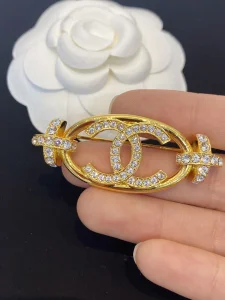 Chanel Crystal CC Gold Brooch