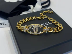 Chanel Crystal CC Gold Chain Bracelet