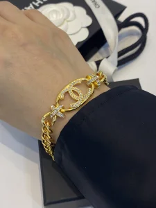Chanel Crystal CC Gold Chain Bracelet