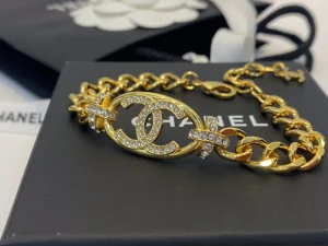Chanel Crystal CC Gold Chain Bracelet