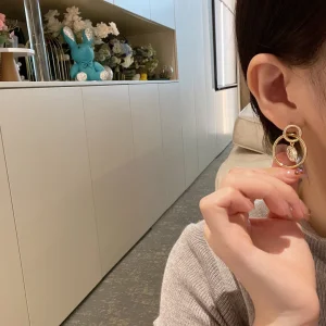 Dior Crystal CD Navy Earrings Gold