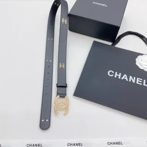 Chanel CC Logo Leather Belt Black 30MM