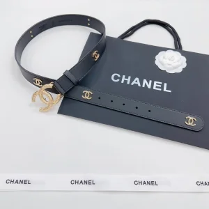 Chanel CC Logo Leather Belt Black 30MM