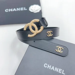 Chanel CC Logo Leather Belt Black 30MM