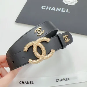 Chanel CC Logo Leather Belt Black 30MM